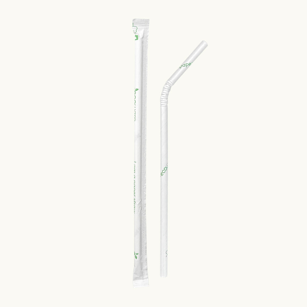 197mm Regular White Bendy Paper Straw with Individual Wrap - FSC MIX